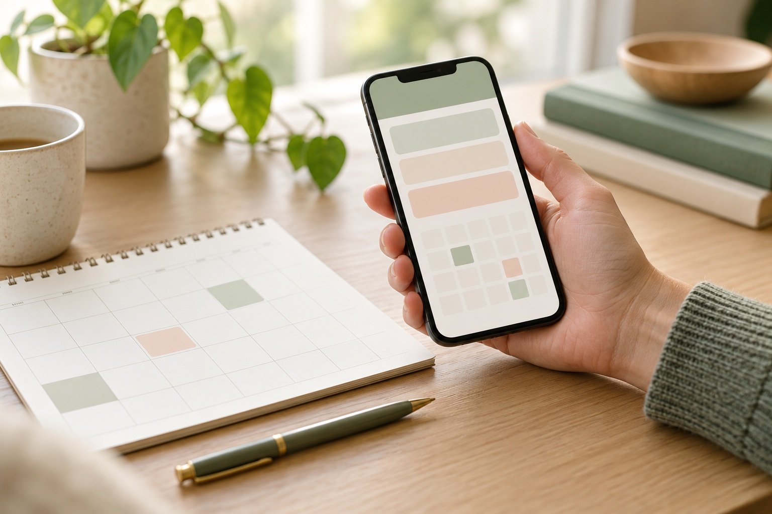 Illustration einer Terminplanung mit Smartphone und Kalender